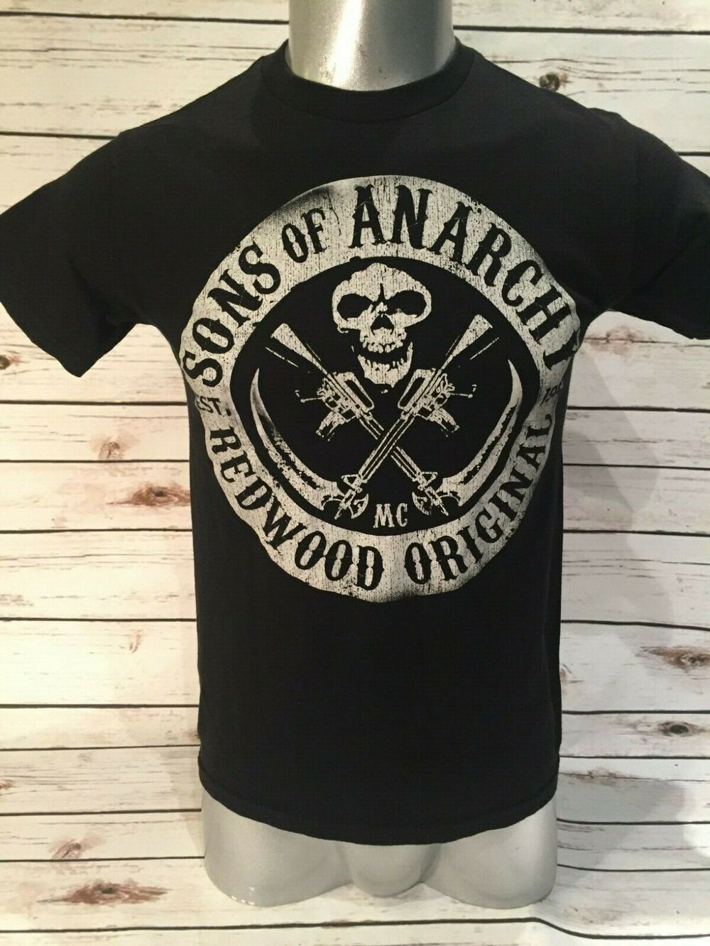 Sons of Anarchy SOA Skull Cross Machine Guns Swords TShirt Tee T Shirt Small